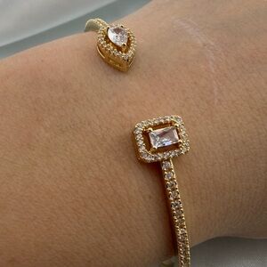 Cuff wedding diamond zircon waterproof Gold Bracelet with Gemstone